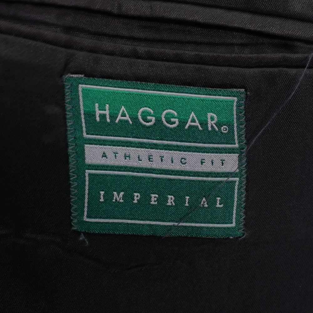 Haggar Wool 2 Piece Suit Gray Birdseye -42L  35 / 30.5- Double Breasted Peak Lap